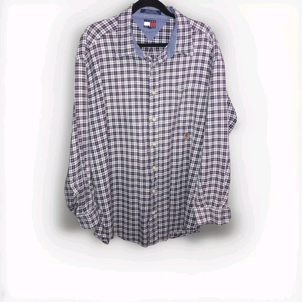 Tommy Hilfiger 90s Vintage Button Long Sleeve Shirt Mens 2XL Check Plaid Flannel